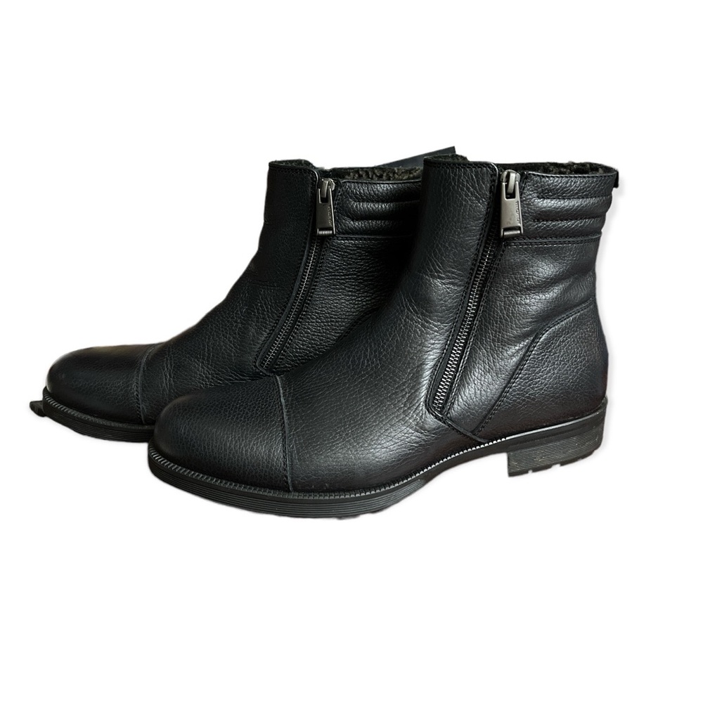 Aquatalia Black Leather Weatherproof Fleeced Lined Zipped Boots Mens 10.5